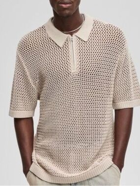 Mode of One Open Knit Crochet Quarter Zip Up Shirt